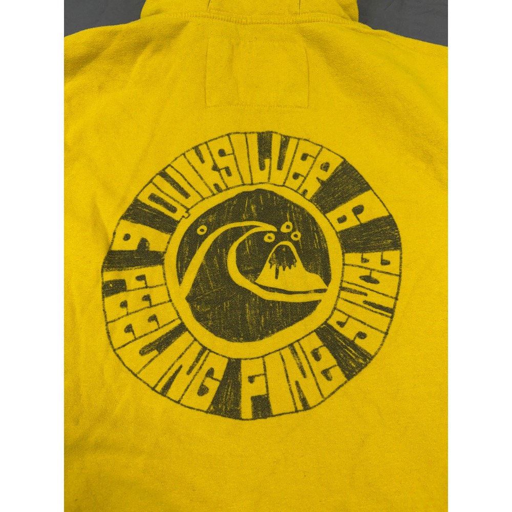 Quiksilver Mens Mustard Yellow Graphic Hoodie Checkerboard Sleeve Size Medium - Picture 9 of 12